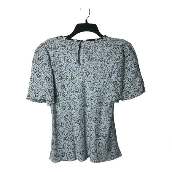 1437. REBECCA TAYLOR SHORT SLEEVE BLOUSE SIZE 2 LIGHT BLUE/BLACK/WHITE IN COLOR - Picture 6 of 9